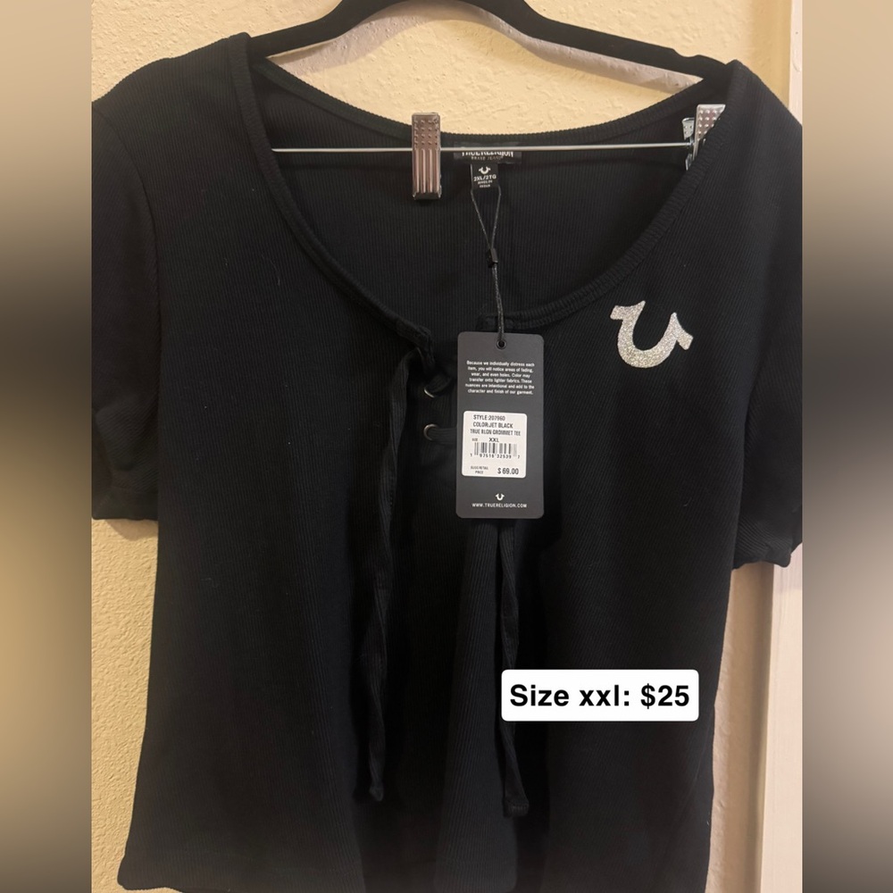 True Religion Women's Black Lace-Up Tee